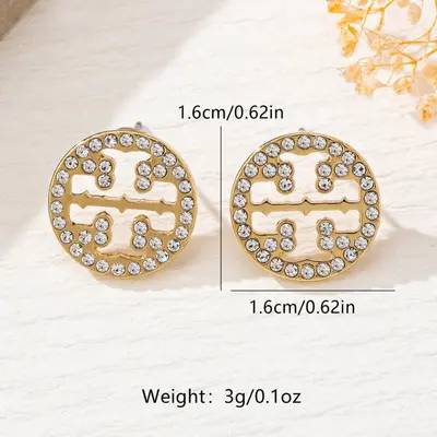 Vergoldete Ohrstecker mit Strass-Kreuz und Rundplatte für Damen