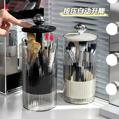 Automatic lifting makeup brush storage organizer