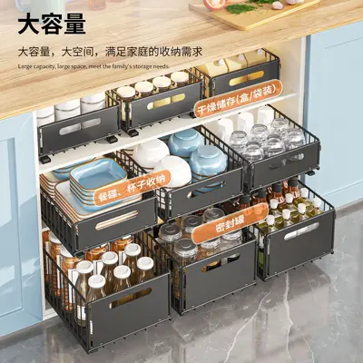 Pull-out kitchen storage rack and seasoning organizer