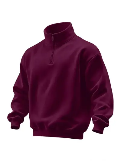 Erkek düz renk yarım fermuarlı dik yaka sweatshirt