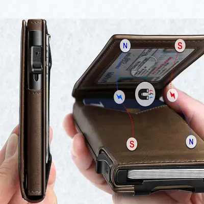 Men's Bi-Fold Metal Flip Wallet with RFID Blocking Card Holder - 3