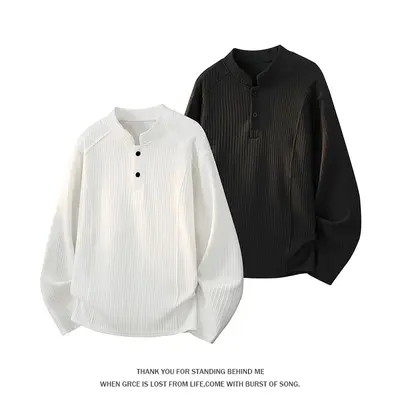 Herren-Langarmshirt mit Henley-Ausschnitt, strukturiert, Modell T6017, Frühjahr
