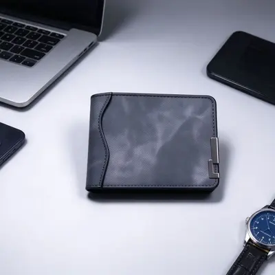 Erkek iş tipi kısa cüzdan, minimalist metal detaylı, çok kartlıklı - 3