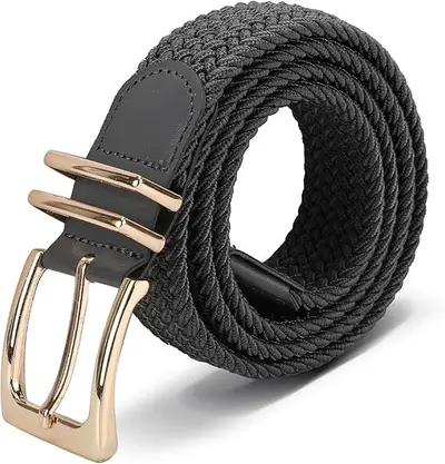 Men's Elastic Woven Belt and Women's Canvas Stretch Belt, Korean-Style Buckle - 8