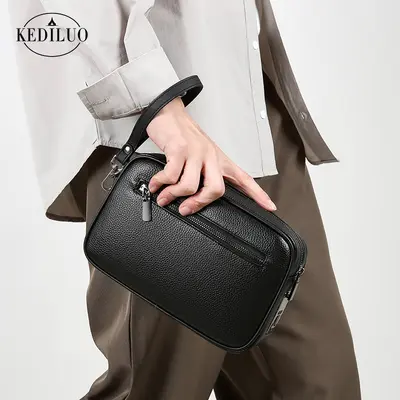 Men's Clutch Bag with Smart Fingerprint Lock and Phone Compartment - 3