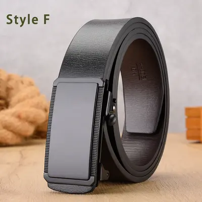Men's classic automatic buckle belt PU leather belt smooth buckle work belt wholesale men's belt new style - 12