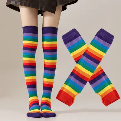 Regenbogen-Streifensocken für Damen, overknee-lang - 8