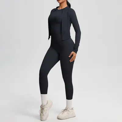 Brushed Women's Three-Piece Short-Sleeve Yoga Set, Breathable - 8