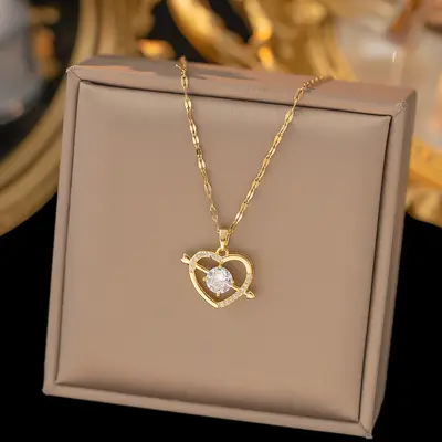 Titanium steel women's necklace, non-fading, brass detail - 12
