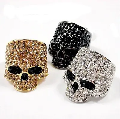 Punk Skull Ring, Metal, Rhinestone Studded - 4