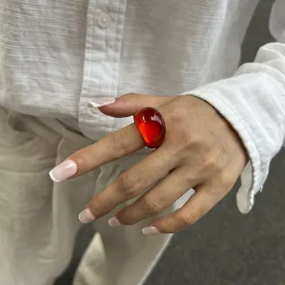 European and American cross-border transparent colored resin ring niche retro stacked curved wide finger ring - 13