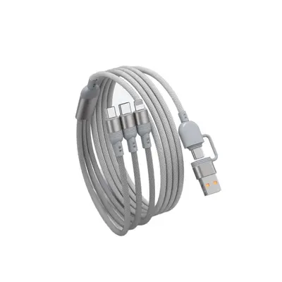 100W İkiye Üçlü Süper Hızlı Şarj Veri Kablosu Üçü Bir Arada Metal Huawei Apple Örgülü Hediye Şarj Kablosu