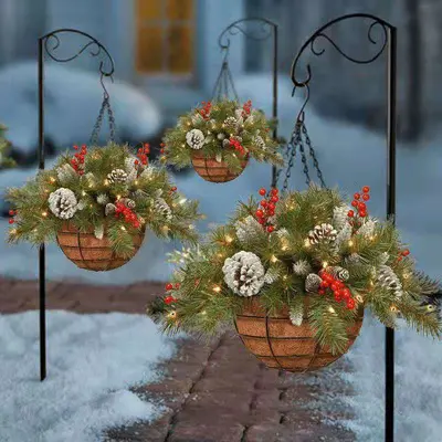 Artificial Christmas Hanging Basket Wreath, Christmas Decorations