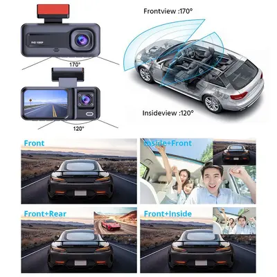 Üç kameralı araç kaydedici, 1080P Full HD, ön/arka/iç kamera, WiFi - 4