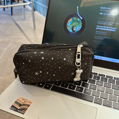 Star Pattern Canvas Pencil Case, Large Capacity - 12
