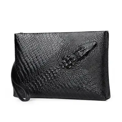 Crocodile Pattern Soft Leather Men's Handbag, Large Capacity, Envelope Style - 9