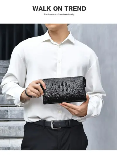 Men's Crocodile Pattern Clutch, Combination Lock - 5