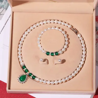 Natural Pearl Necklace Set Three-Piece Women's Collarbone Chain - 9