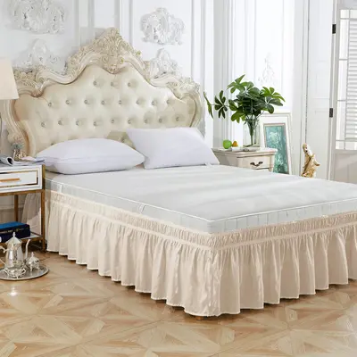 Solid Color Elastic Bed Skirt with Built-in Ruffle Design - 9