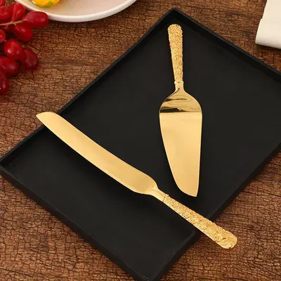 Pasta kesme bıçağı ve kürek seti altın tasarım - 4