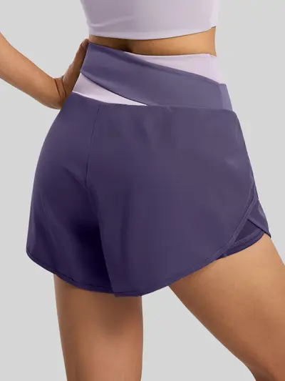 Renk bloklu sahte iki parça yoga şortu, kadın, yaz - 4