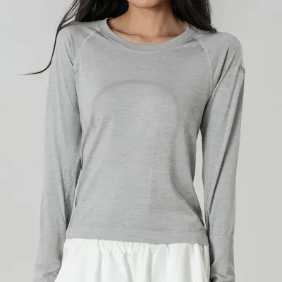 Autumn Round Neck Long Sleeve Running and Yoga Top, Nude Feel - 8