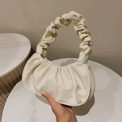 Koreanische Damen-Achseltasche, einfarbig, Falten-Wolkendesign - 7