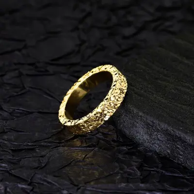 Cracked ice pattern double ring gold plated laser cut - 3