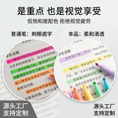 Six-Colour Highlighter Pen Set, Macaron Colours, Eye-Friendly