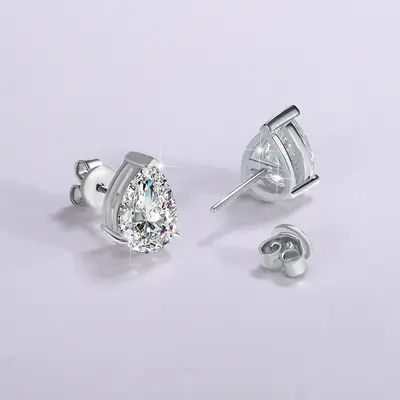S925 Sterling Silver Moissanite Stud Earrings, Drop and Pear Shape