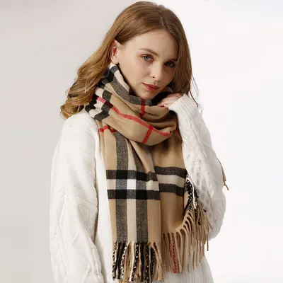 Burberry Tarzı Kadın Ekose Eşarp, Kış İçin Sıcak ve Yumuşak Şal - 7