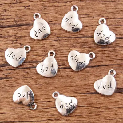 Antique Silver Heart Pendant Charms, Geometric Letters, Angel Wings and Flowers - 9