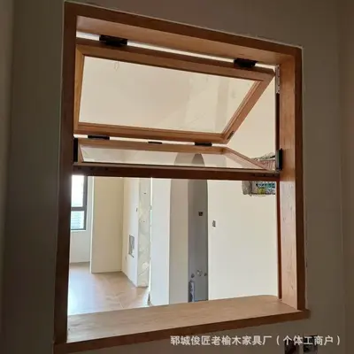 Retro Folding Solid Elm Wood Window Frame for Interior Use - 3