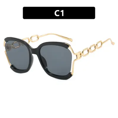 Large Square Frame Chain Women's Sunglasses with UV Protection - 6