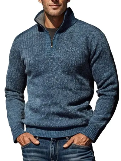 Men's Half Turtleneck Zip Sweater, Fleece-Lined, Thickened - 9