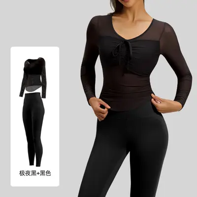 Juyitang yoga suit set, mesh fabric, fixed cup, slim fit - 7