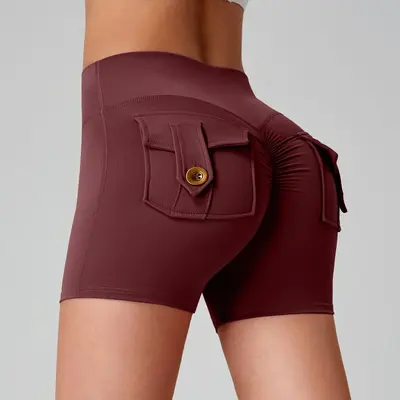 Women's Peach Hip Yoga Shorts with Cargo Pockets, Quick-Dry - 12