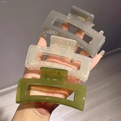 Wholesale factory large transparent square jaw clip summer simple shark clip for back of head with thick hair volume.