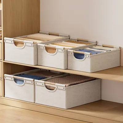 Faltbare Stoff-Aufbewahrungsbox mit Holzgriff für Kleidung - 2