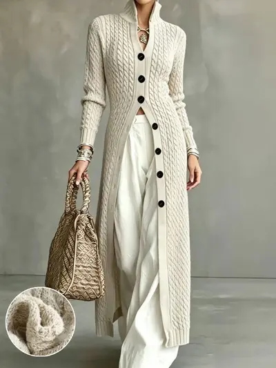 Damen-Strickjacke mit Knöpfen, lang, lässiger langer Mantel - 7