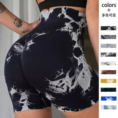 Women's Tie-Dye Three-Quarter Yoga Shorts, High Stretch, Quick-Dry - 2