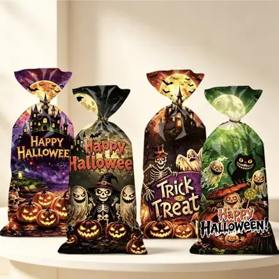 Halloween Candy Bag with Pumpkin and Bat Design - 7