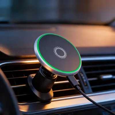 Car Wireless Magnetic Phone Holder with Ambient Light and Air Vent Mount - 5
