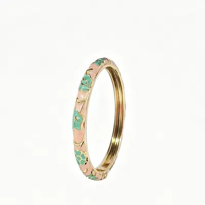 Enamel flower women's bracelet, open design - 11