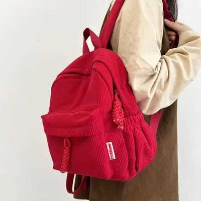 Stylish Corduroy String Backpack, New Travel Lightweight School Bag, Daily Use Backpack for University Students - 11