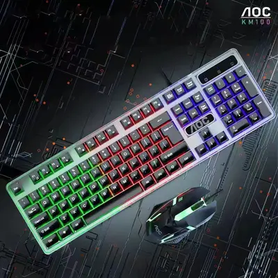 AOC KM100 Kablolu USB Işıklı Klavye ve Fare Seti