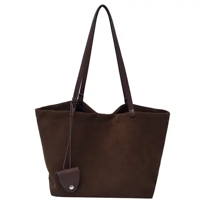 Büyük kapasiteli süet tote çanta, Kore tarzı, retro görünüm - 7
