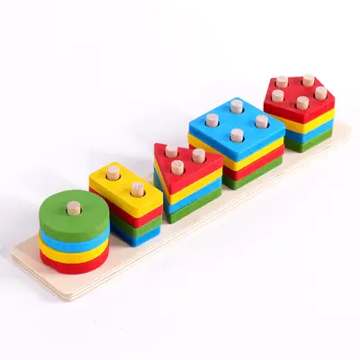 Wooden Educational Geometric Shape Matching Toy, Four and Five Post Sets - 10