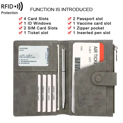 Sınır Ötesi Cilt Duyarlı Hırsızlık Önleyici RFID Pasaport Çantası Fermuar Toka Pasaport Kılıfı Kimlik Belgesi Dosyası Çok Fonksiyonlu Seyahat Pasaport Paketi - 3