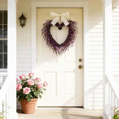 Pearlescent Valentine's Day Heart Wreath for Front Door Decoration - 3